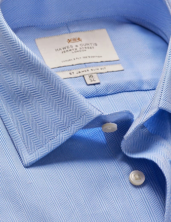 Hawes & Curtis Herringbone Blue Single Cuff 